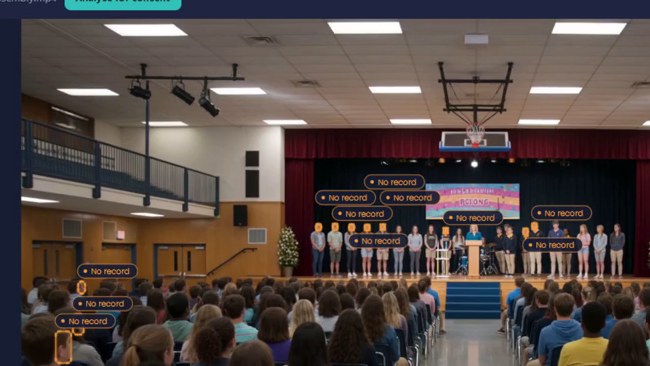 EveryFrame checking a school assembly and flagging faces with no consent record